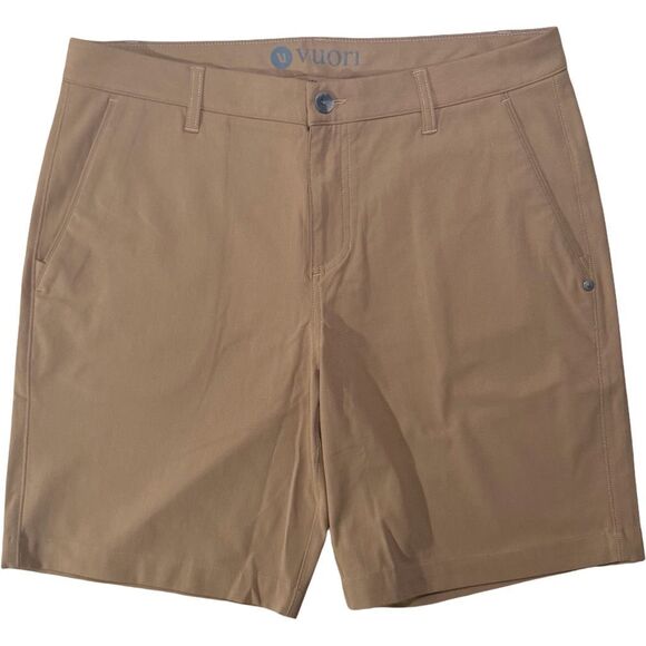 Vuori Meta Short Men's 34 Tobacco Brown Performance Chino 100% Polyester Stretch - Picture 1 of 4